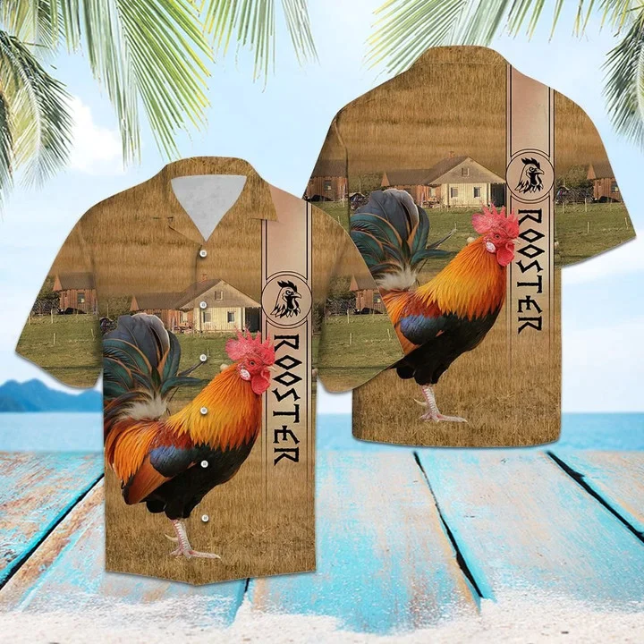The Beauty Of Rooster In Meadow Trendy Hawaiian Shirt