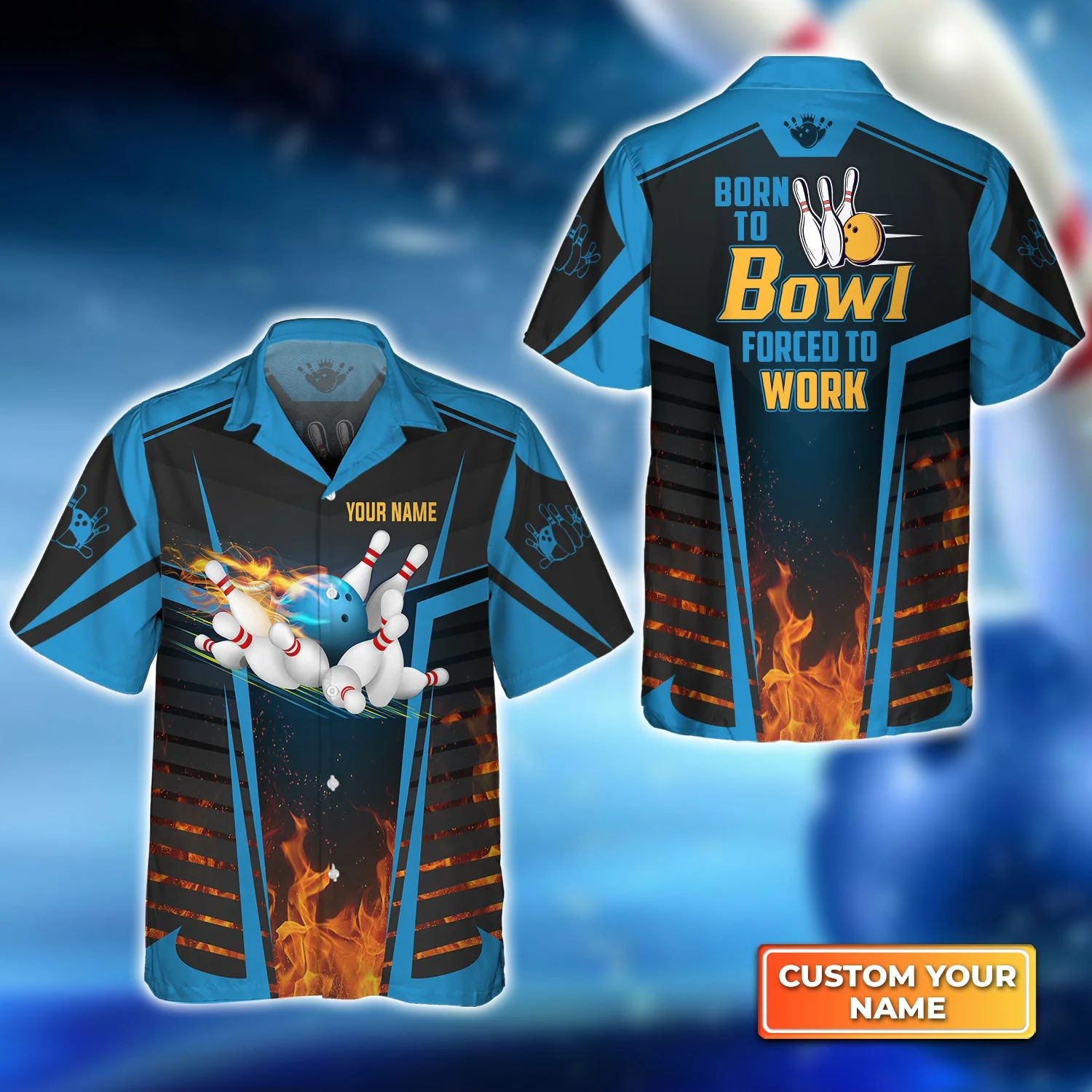The Blue Bowling Ball Born To Bowl Forced To Work Trendy Hawaiian Shirt, Bowling Trendy Hawaiian Shirt For Men, Women, Bowling Team Shirt