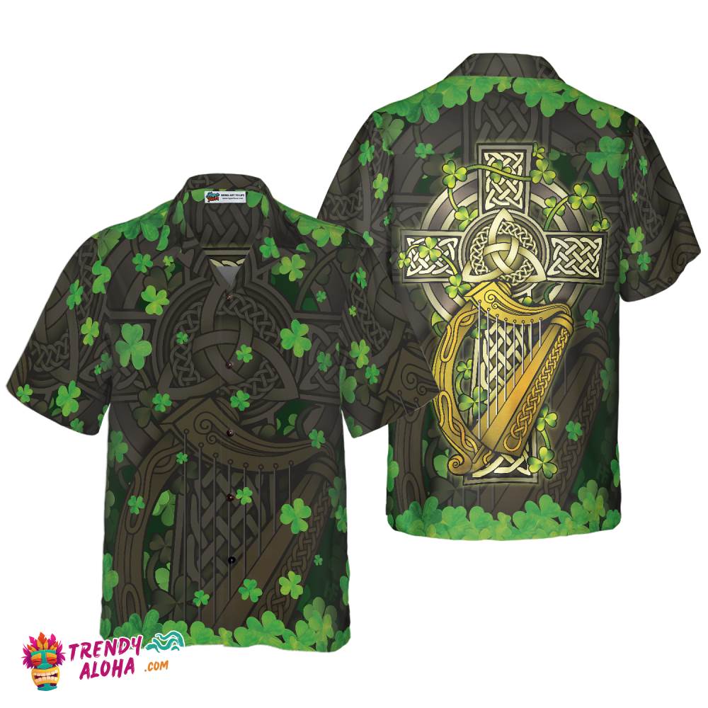 The Celtic Cross Harp Irish Proud Hawaiian Shirt The Celtic Cross Harp Irish Proud Hawaiian Shirt