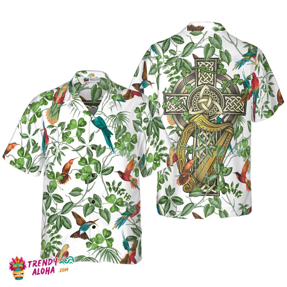 The Celtic Cross Harp Irish Shamrock Hawaiian Shirt The Celtic Cross Harp Irish Shamrock Hawaiian Shirt