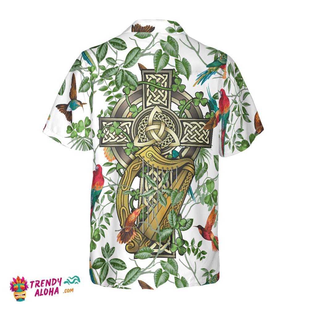 The Celtic Cross Harp Irish Shamrock Hawaiian Shirt