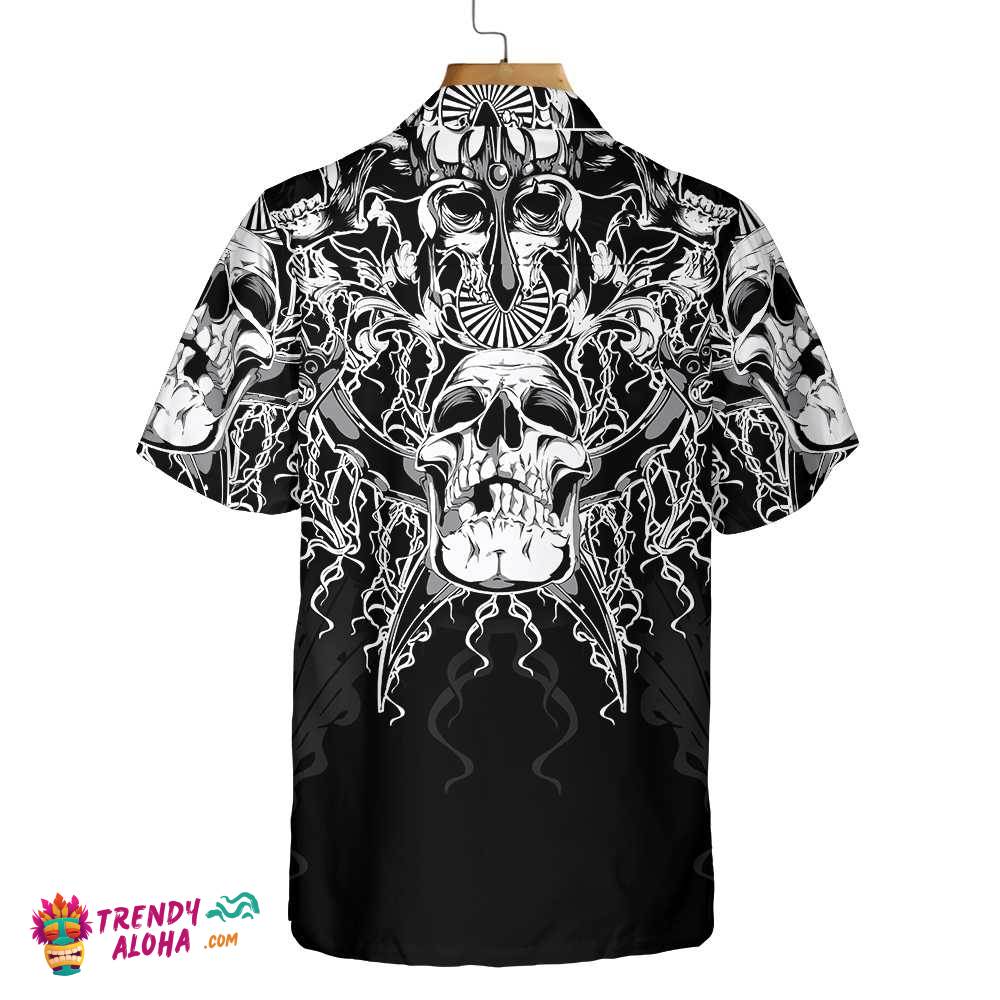 The Celtic Warrior Viking Hawaiian Shirt, Black And White Celtic Skull Viking Shirt