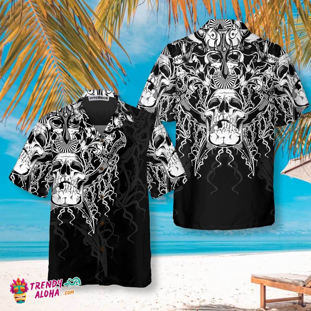 The Celtic Warrior Viking Hawaiian Shirt, Black And White Celtic Skull Viking Shirt