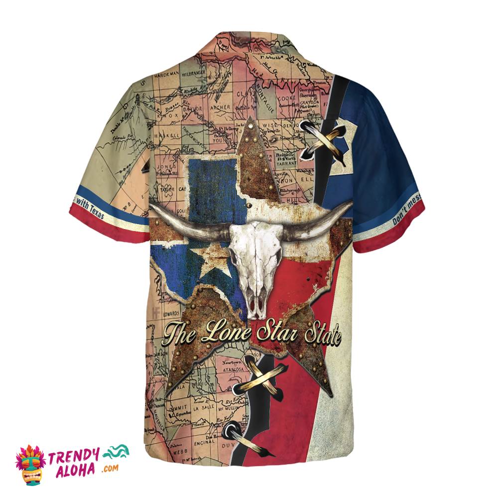 The Lone Star State Map Pattern Texas Longhorns Hawaiian Shirt, Don’t Mess With Texas Shirt, Texas Home Shirt For Men