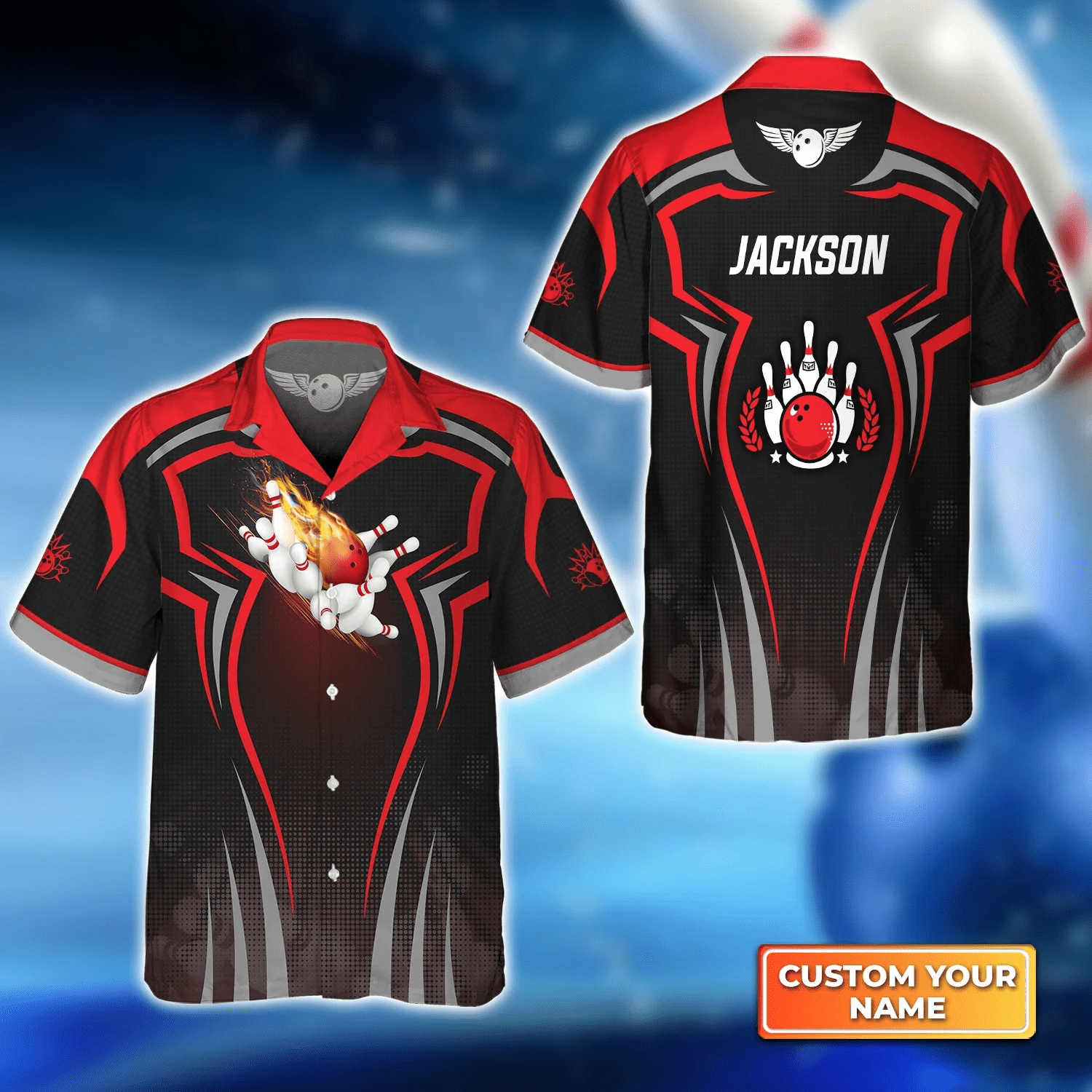 The Red Bowling Ball Crashing The Pins Trendy Hawaiian Shirt, Bowling Trendy Hawaiian Shirt For Men, Women, Bowling Team Shirt