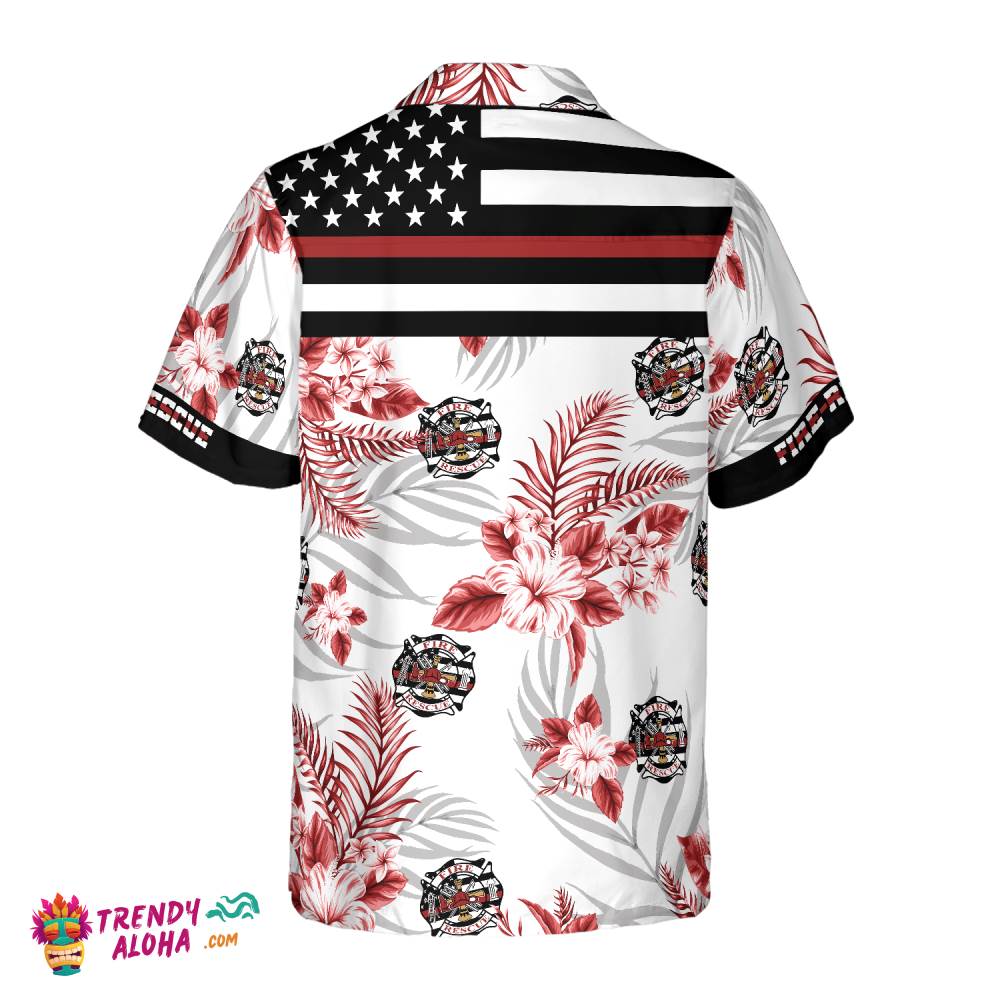 The Red Line Black American Flag Firefighter Hawaiian Shirt, Red Texas Bluebonnet Fire Dept Logo Firefighter Shirt For Men