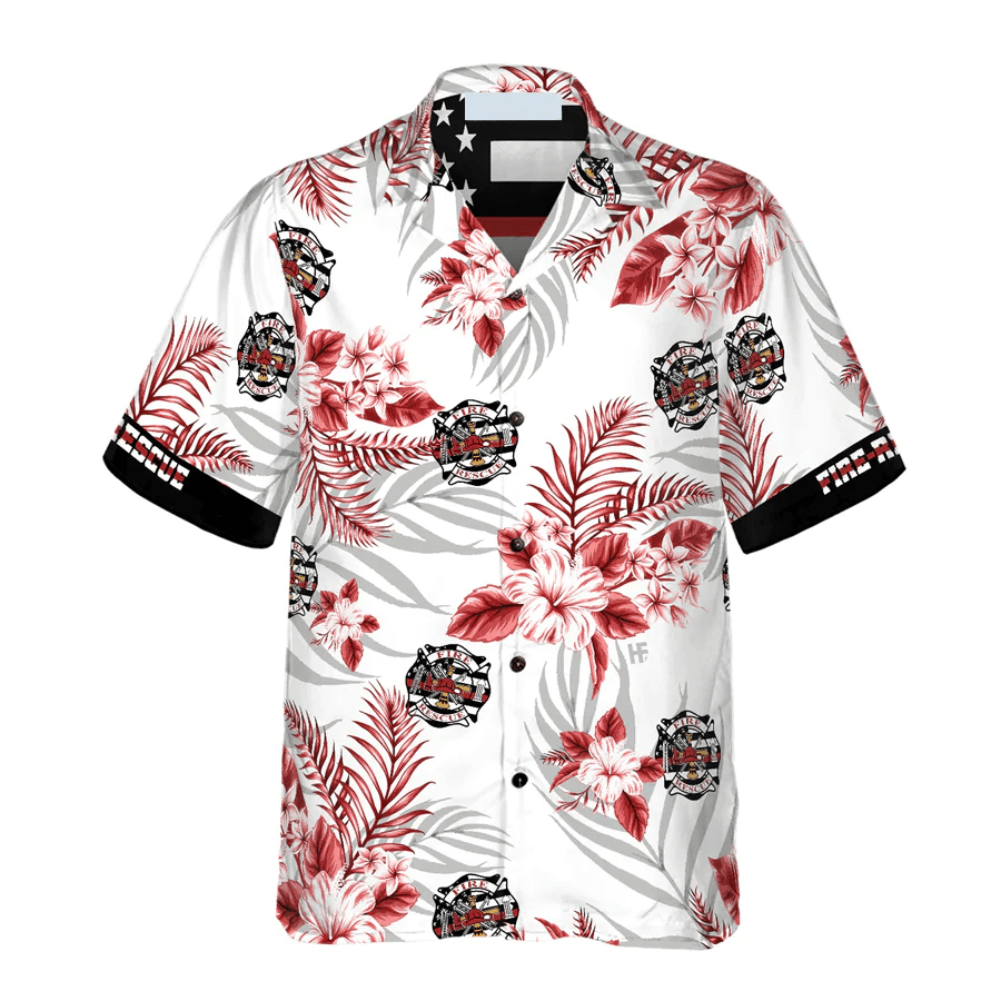 The Red Line Black American Flag Firefighter Trendy Hawaiian Shirt, Red Texas Bluebonnet Fire Dept Logo Firefighter Shirt For Men