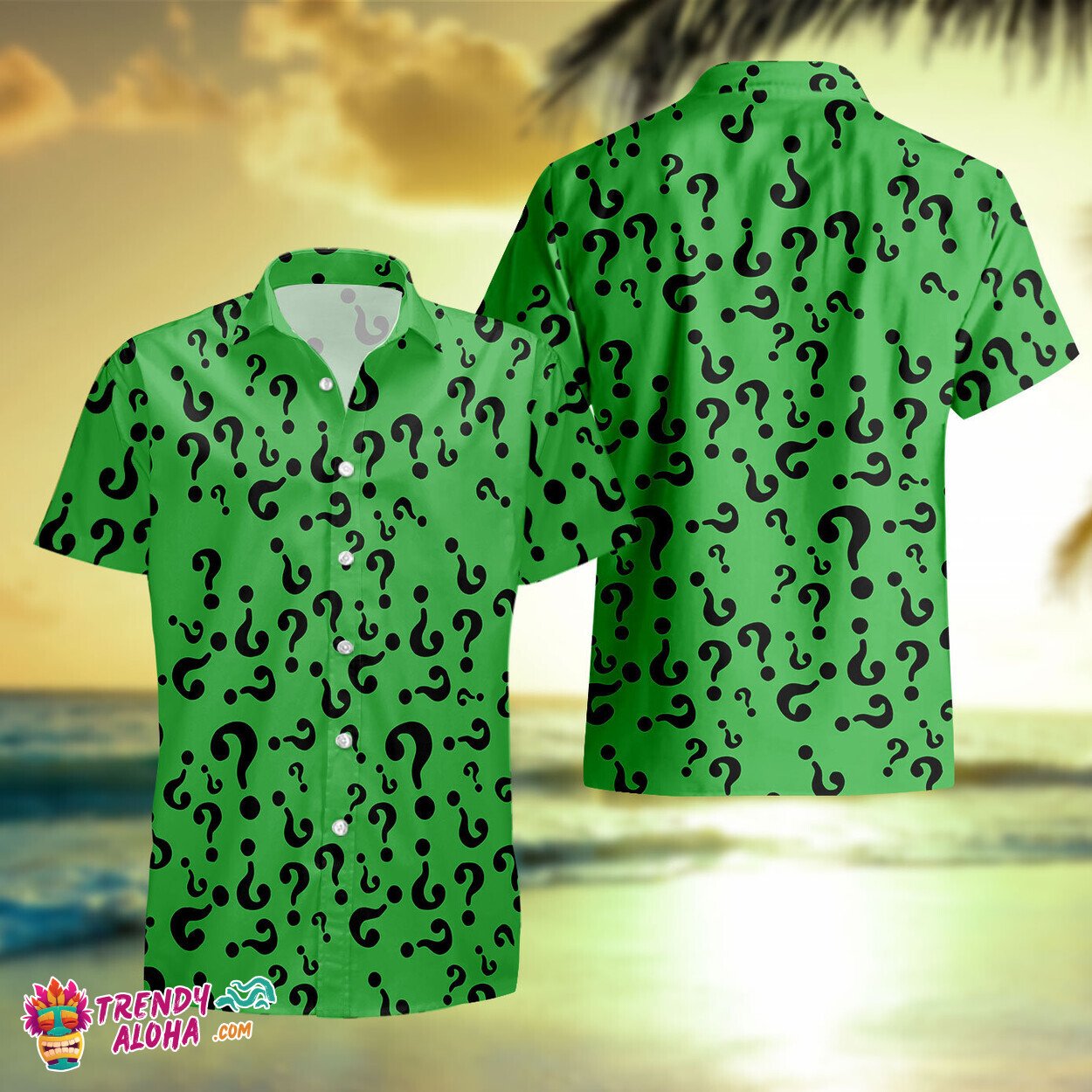 The Riddlers Villainous Green Ensemble Themed Hawaiian Shirt