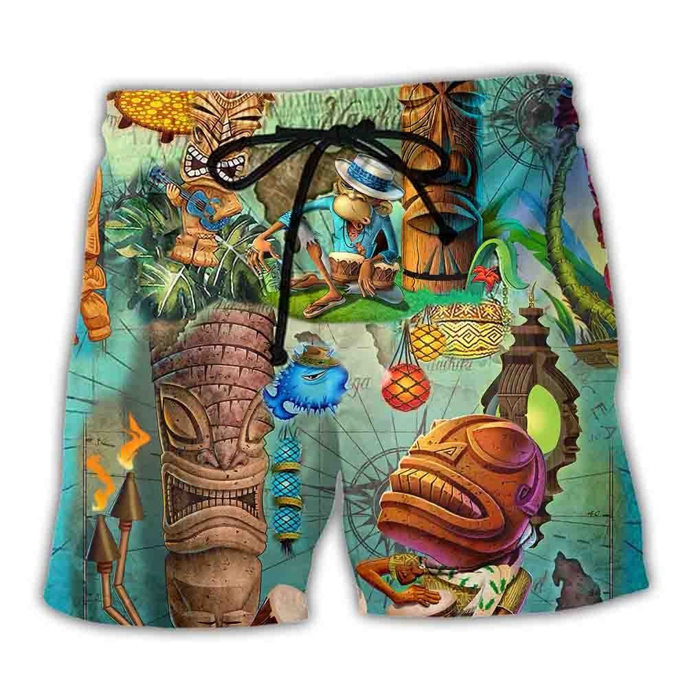 The Tiki Bar Is Open Tiki Basic Trendy Aloha Hawaiian Beach Shorts