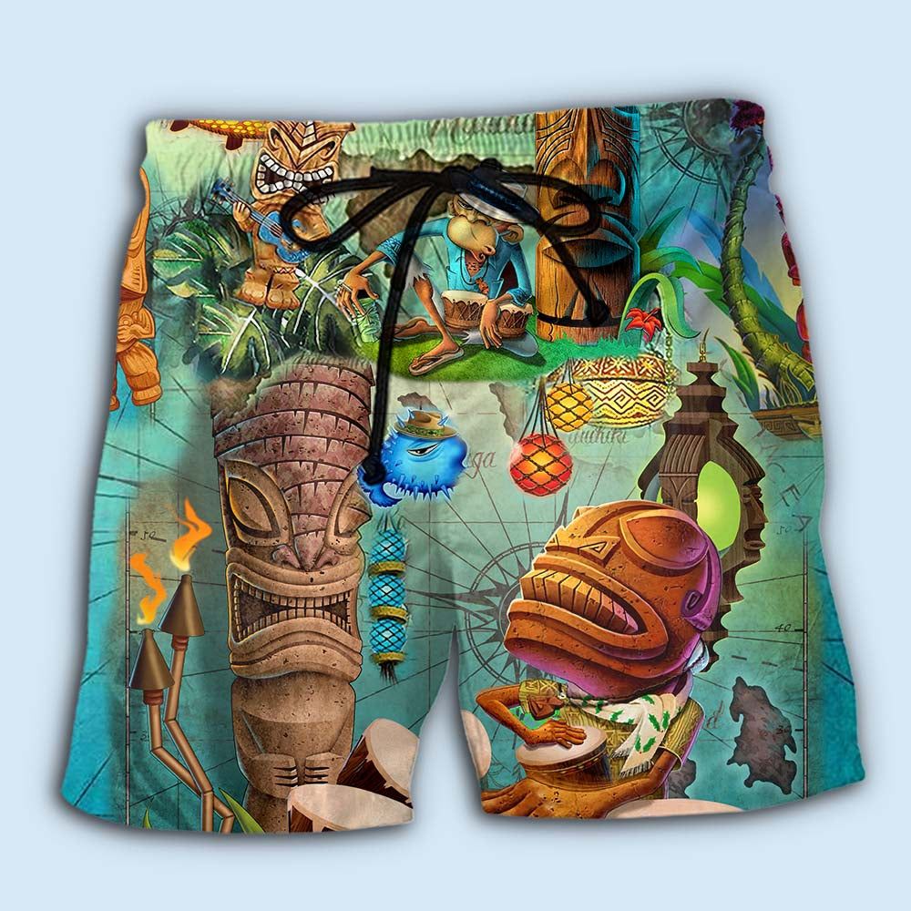 The Tiki Bar Is Open Tiki Basic Trendy Aloha Hawaiian Beach Shorts