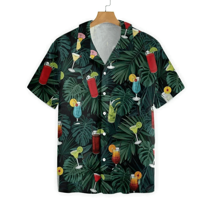 The Tropical Bartender Cocktails On Leaf Pattern Trendy Hawaiian Shirt