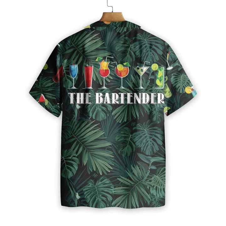 The Tropical Bartender Cocktails On Leaf Pattern Trendy Hawaiian Shirt, Summer Trendy Hawaiian Shirt For Men And Women