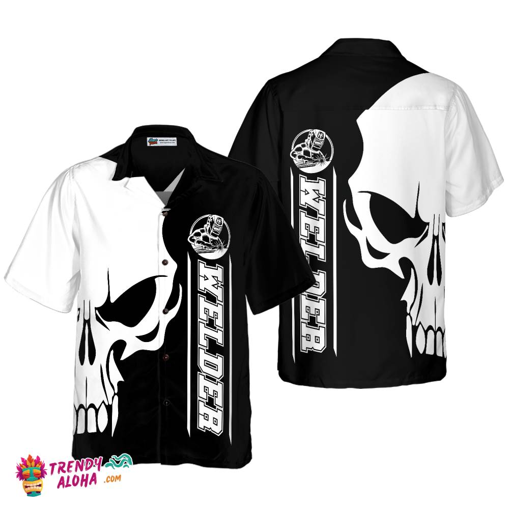 The Welder Skull Black White Hawaiian Shirt