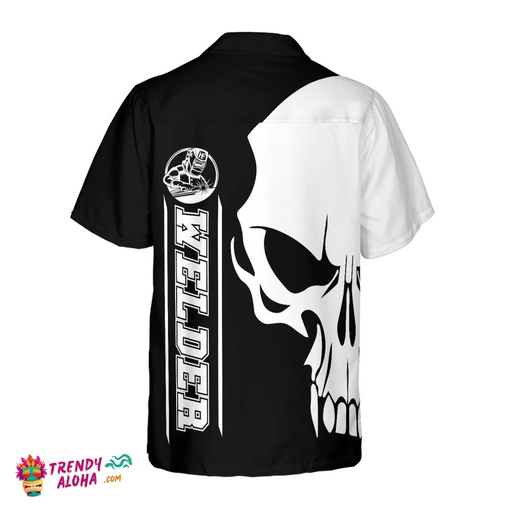 The Welder Skull Black White Hawaiian Shirt