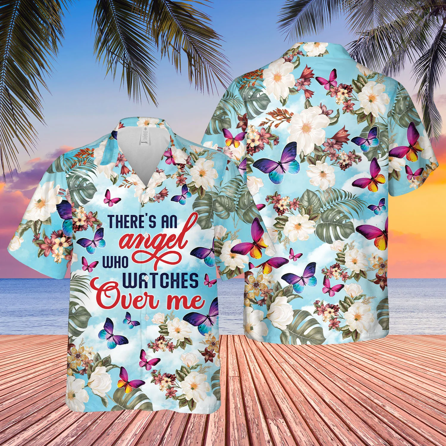 There’s An Angel Who Watches Over Me Butterfly Memorial Trendy Hawaiian Shirt