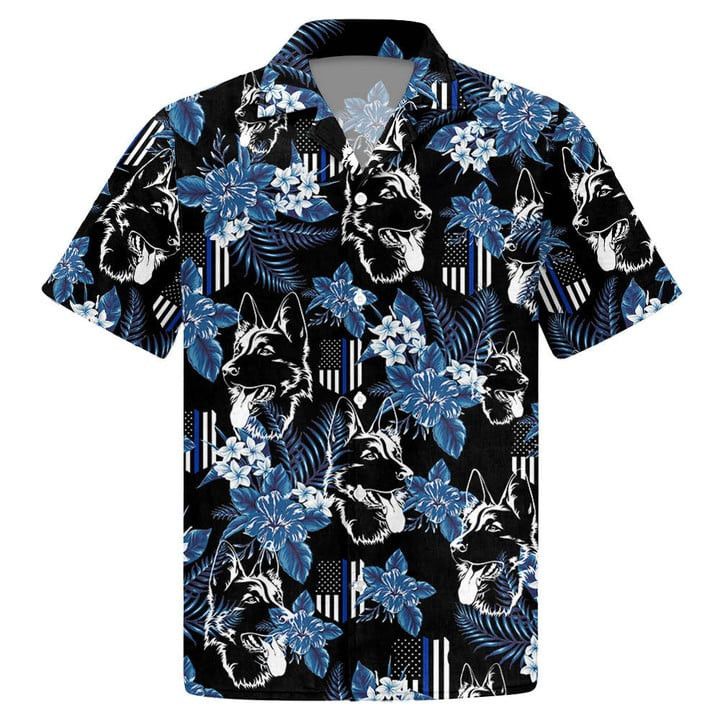 Thin Blue Line Trendy Hawaiian Shirt German Shepherd Police Seamless Pattern Trendy Hawaiian Shirt, Trendy Hawaiian Shirt For Men