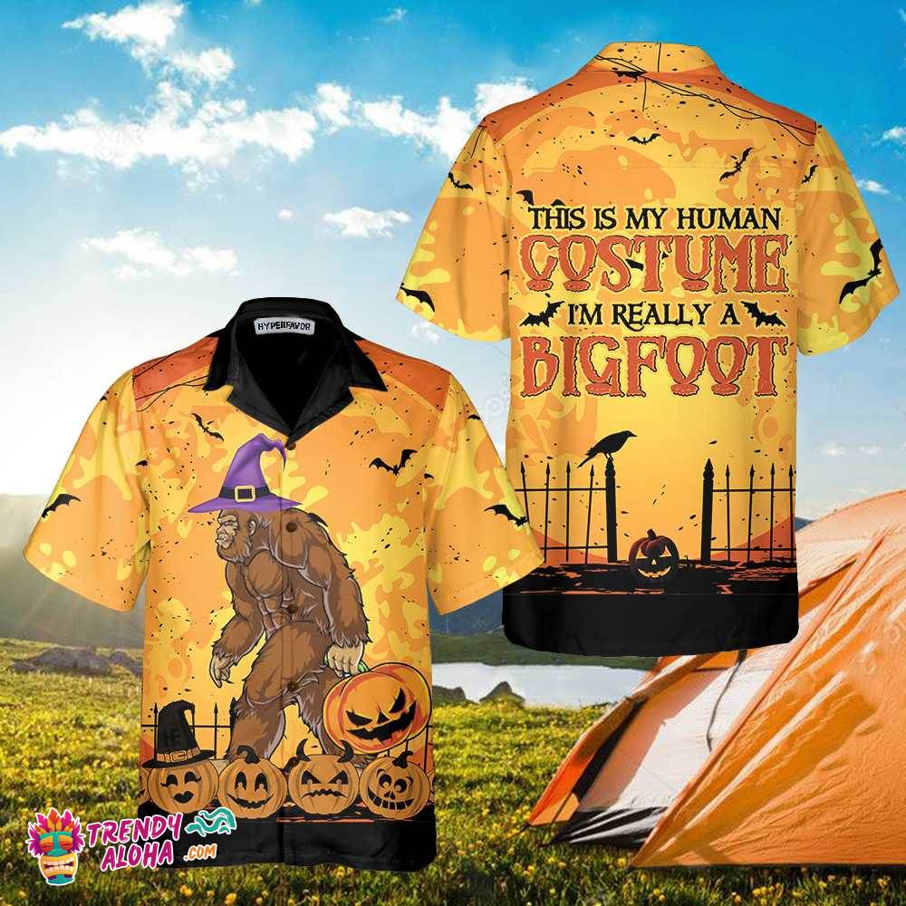 This Is My Human Costume Halloween Hawaiian Shirt, Bigfoot Halloween Shirt, Funny Shirt For Halloween This Is My Human Costume Halloween Hawaiian Shirt, Bigfoot Halloween Shirt, Funny Shirt For Halloween