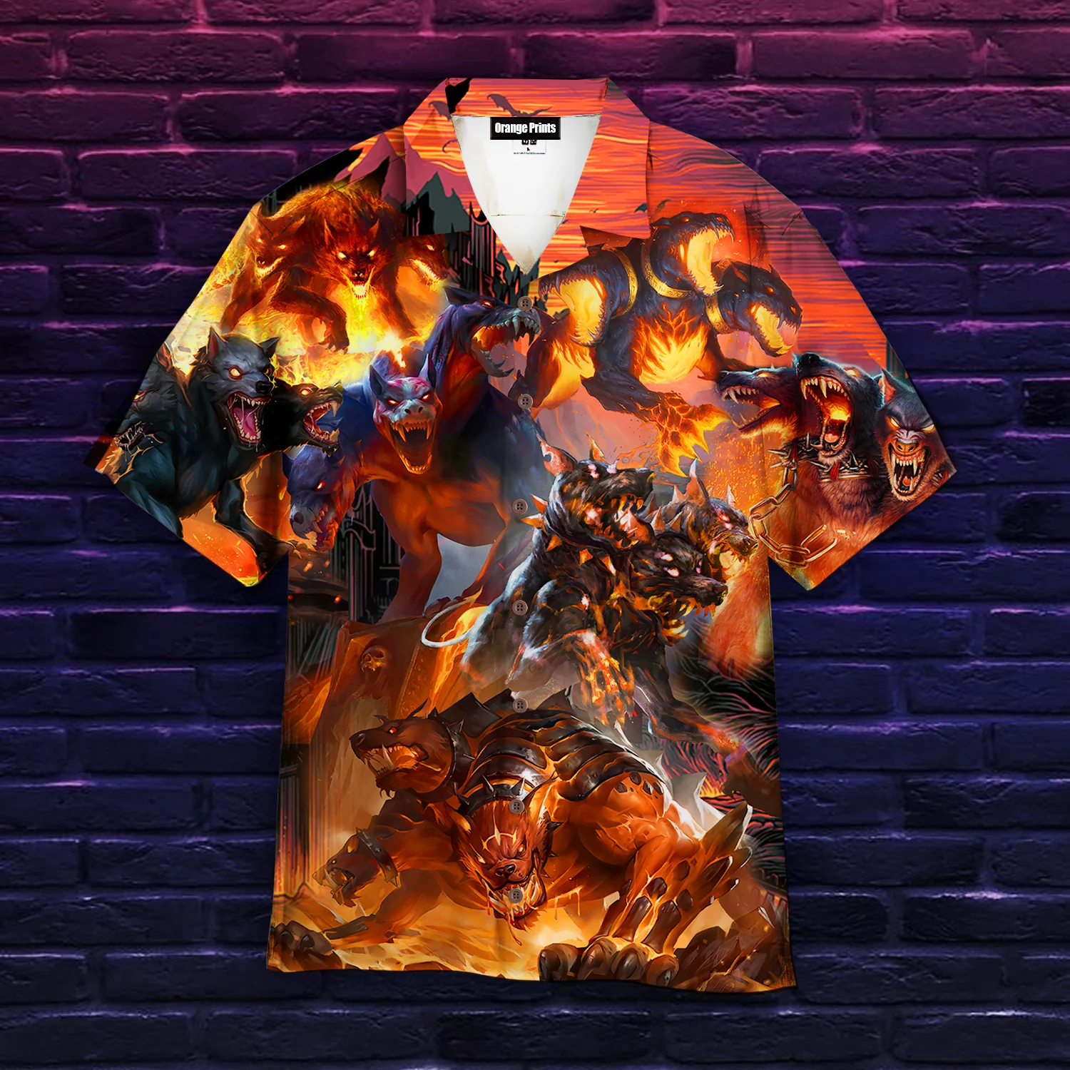Three Headed Dog Cerberus on Hawaiian Shirt
