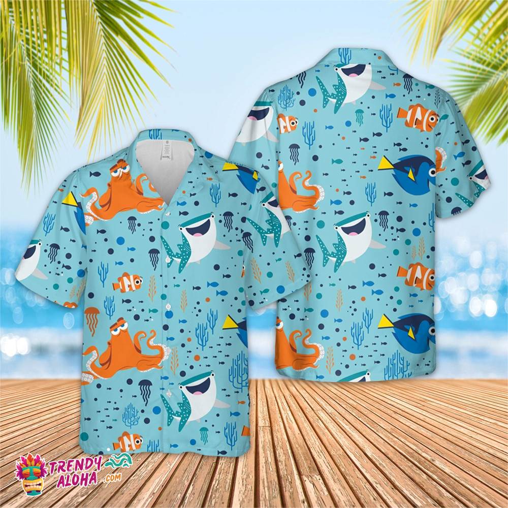 Tide Disney Finding Dory Charact Hawaiian Shirt, Short Sleeve Hawaiian Aloha Shirt, Tide Disney Shirt, Tide Disney Birthday Hawaiian