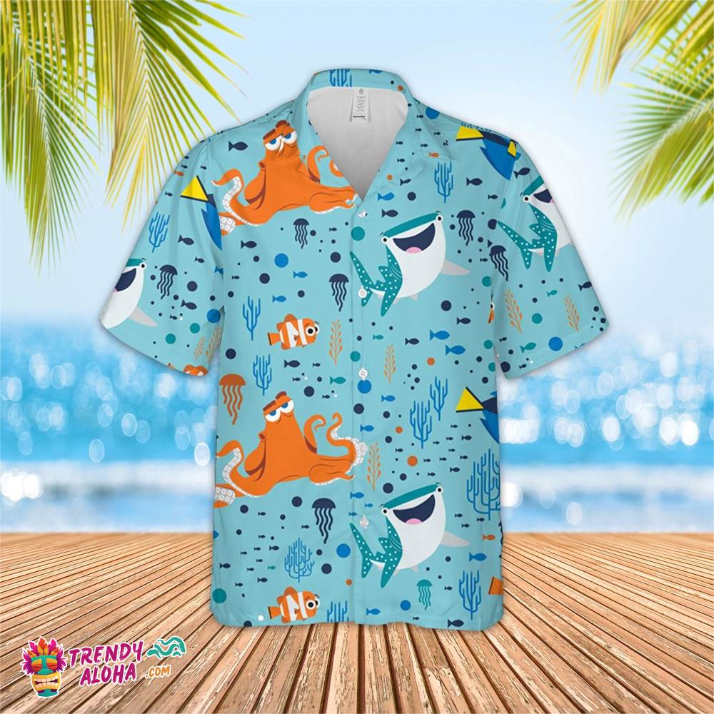 Tide Disney Finding Dory Charact Hawaiian Shirt, Short Sleeve Hawaiian Aloha Shirt, Tide Disney Shirt, Tide Disney Birthday Hawaiian