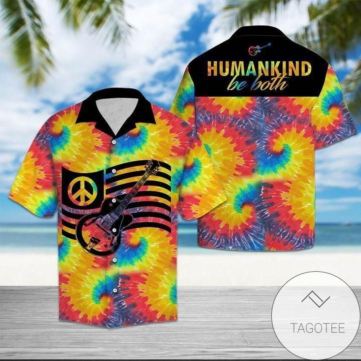 Tie Dye Hippie Guitar Peace Love Tropical Hawaiian Shirts