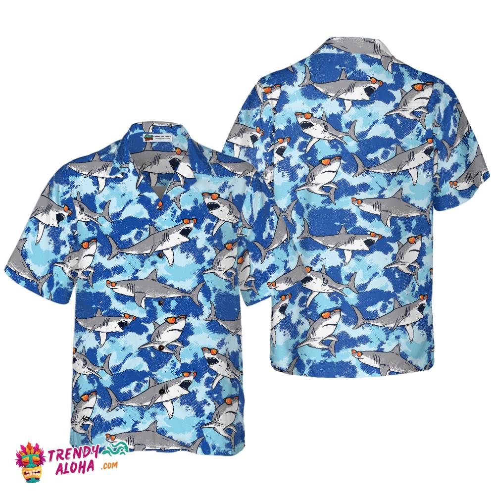 Tie Dye Sharks Wearing Sunglasses Hawaiian Shirt