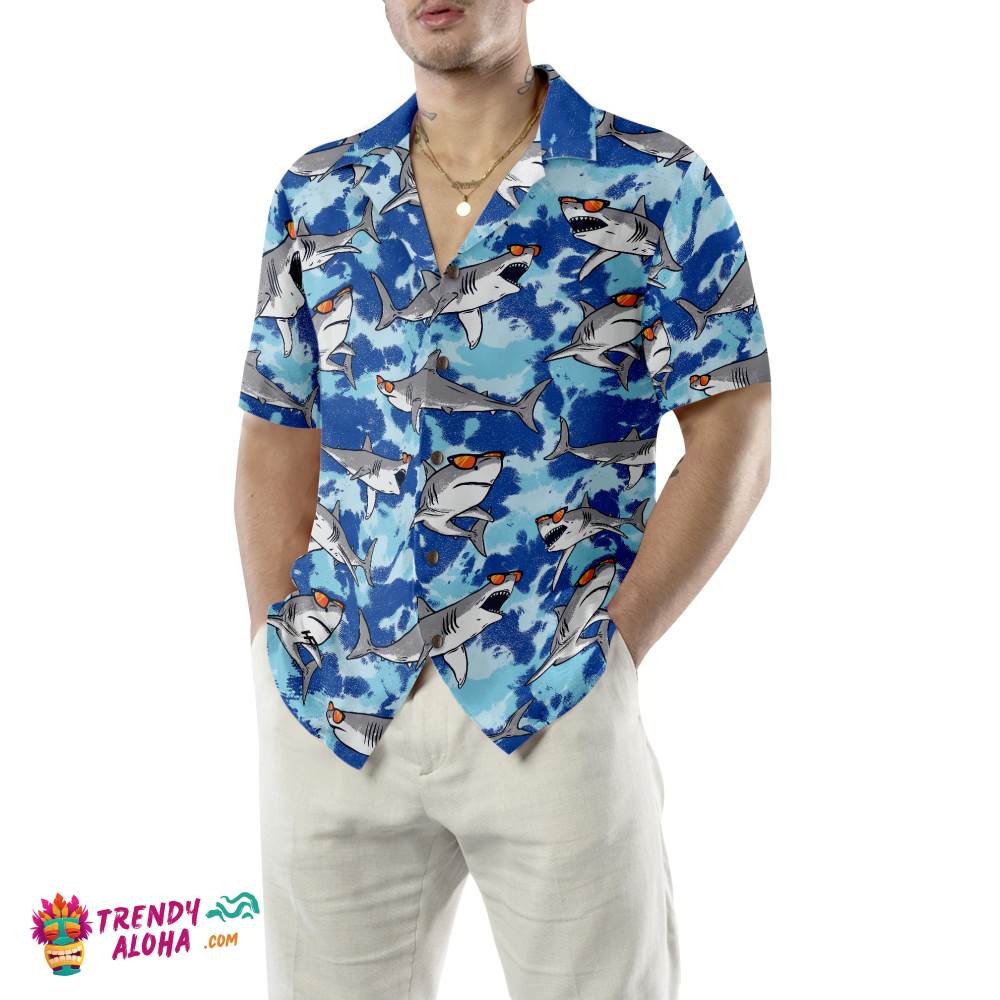 Tie Dye Sharks Wearing Sunglasses Hawaiian Shirt