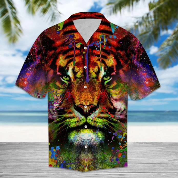 Tiger Adventure in Hawaiian Shirt with Vibrant Hues