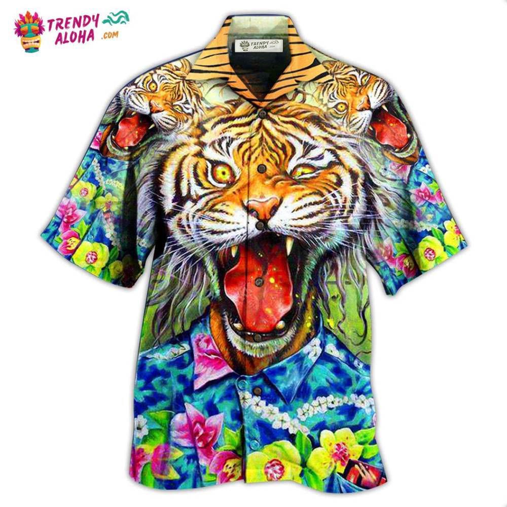 Tiger Awesome With Floral Hawaiian Shirt – Trendy Aloha