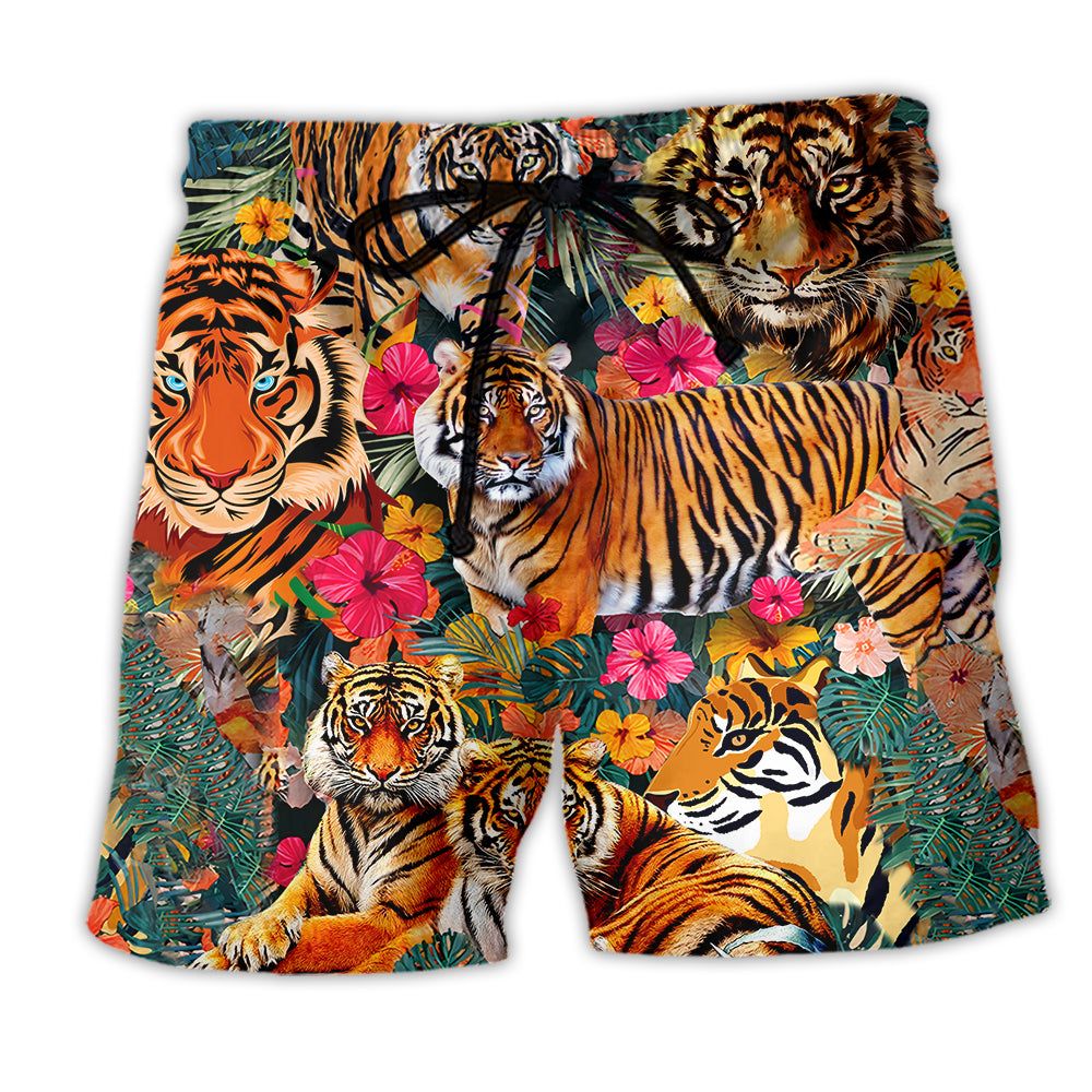 Tiger Be A Jungle Tiger Not A Zoo Tiger Floral Trendy Aloha Hawaiian Beach Shorts
