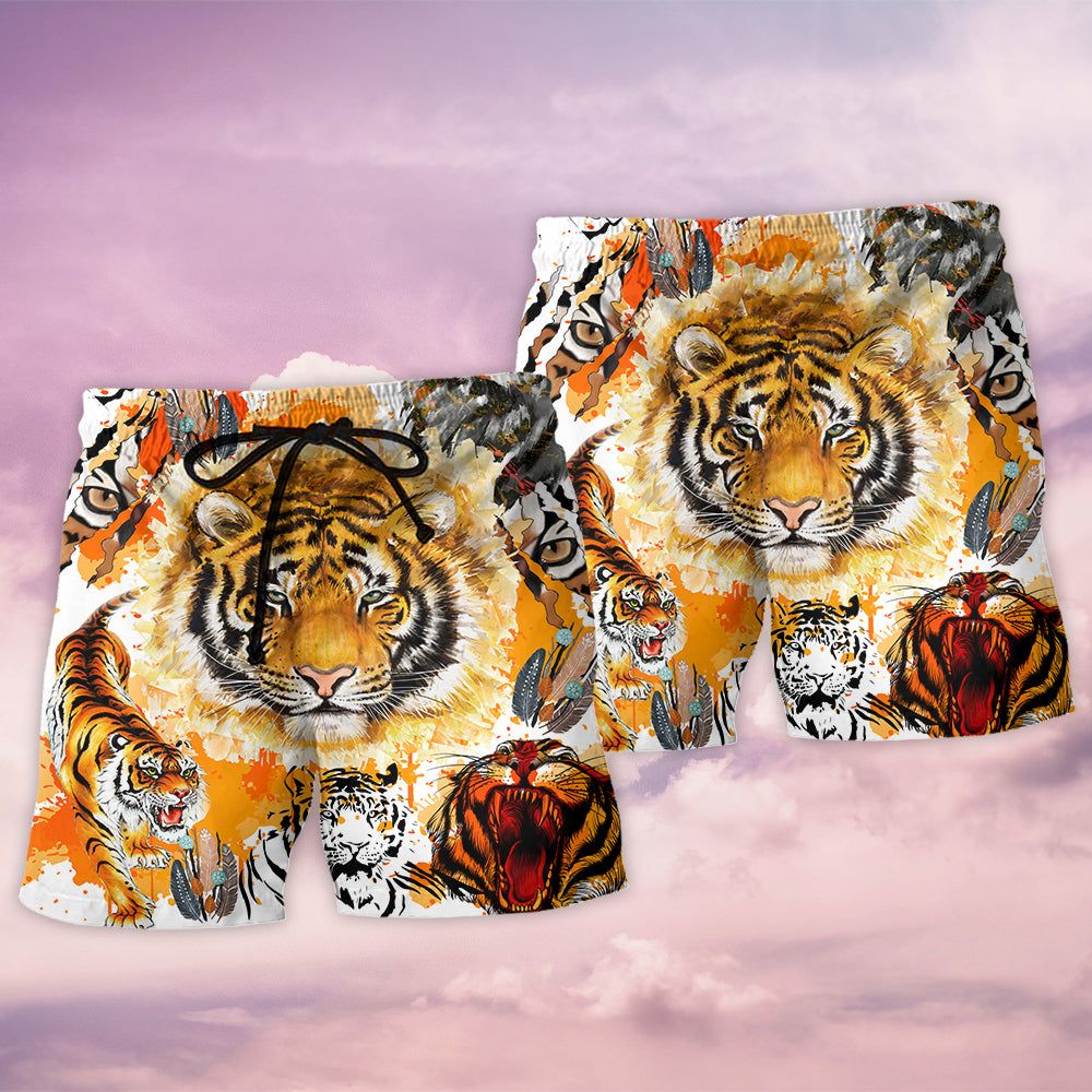 Tiger Colorful Painting Cool Trendy Aloha Hawaiian Beach Shorts
