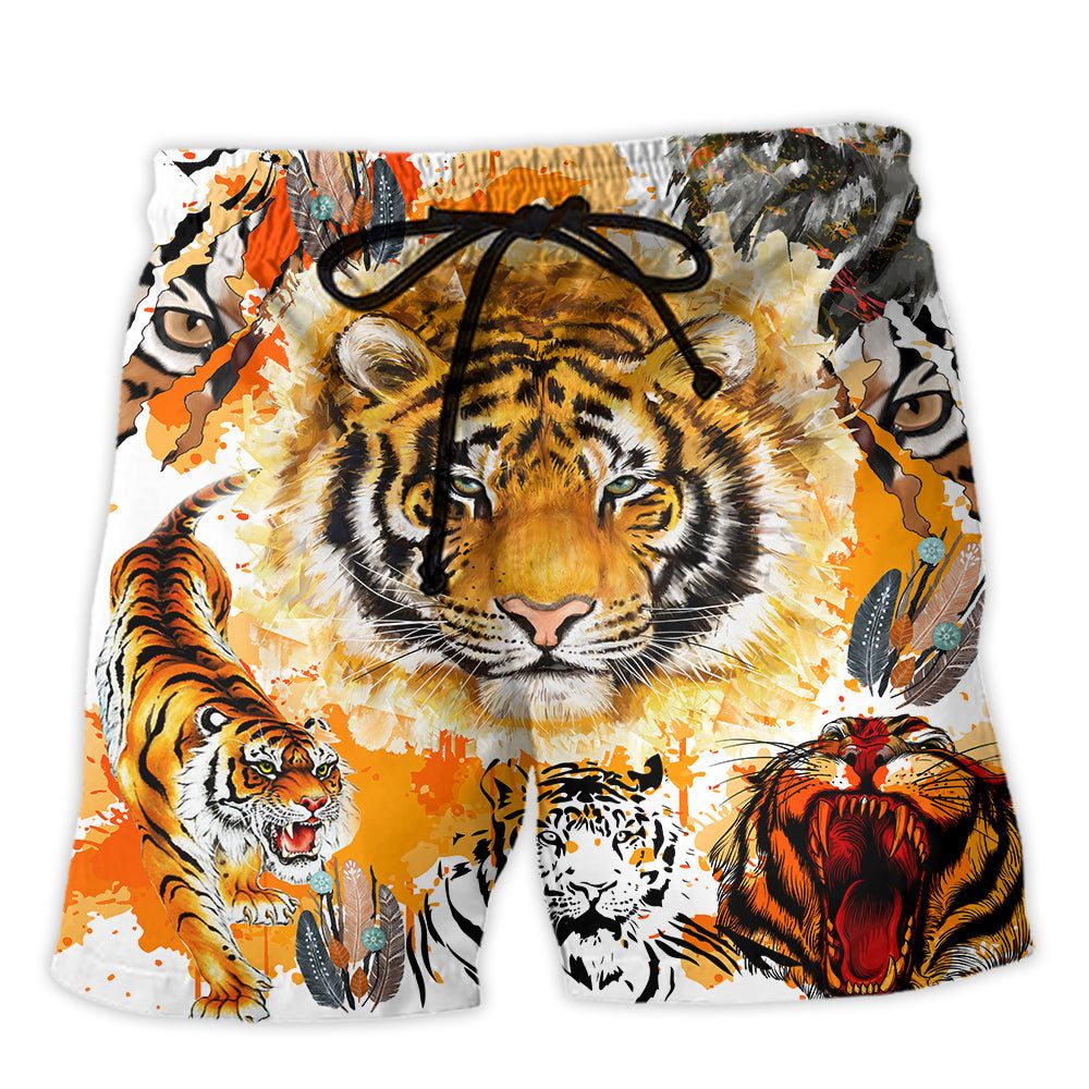 Tiger Colorful Painting Cool Trendy Aloha Hawaiian Beach Shorts