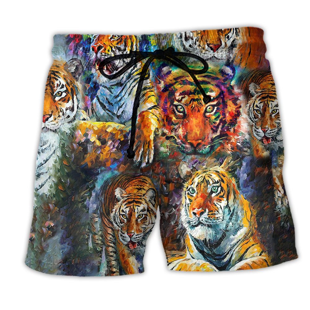 Tiger Eyes Of The Tiger Trendy Aloha Hawaiian Beach Shorts