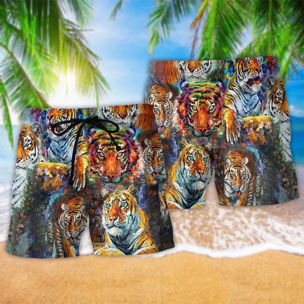 Tiger Eyes Of The Tiger Trendy Aloha Hawaiian Beach Shorts