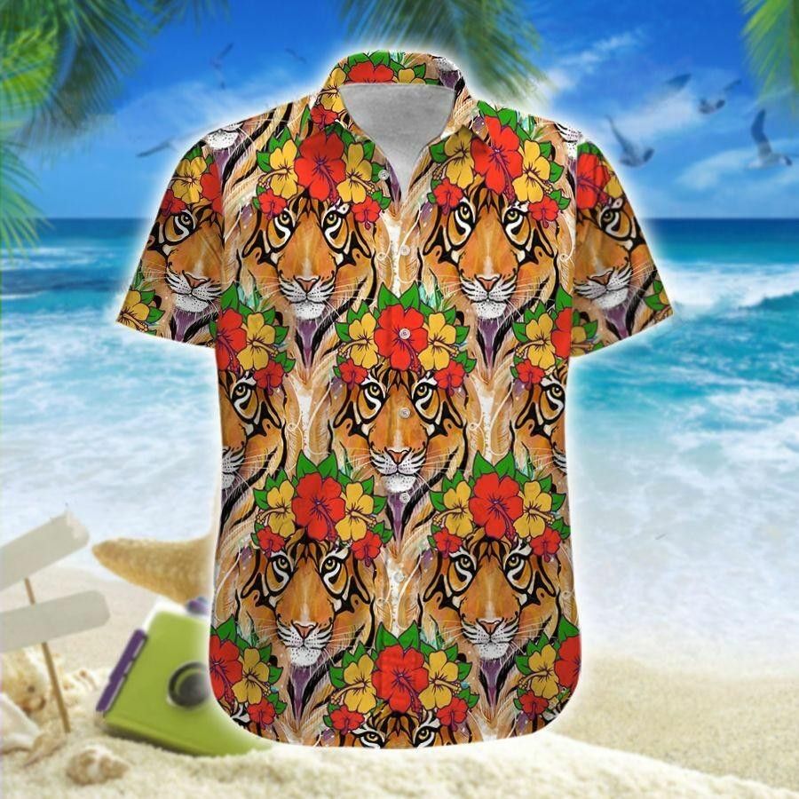 Tiger Hisbiscus Flowers Trendy Hawaiian Shirt