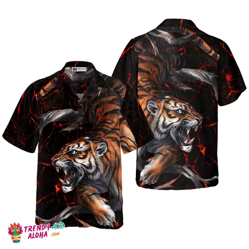 Tiger In The Dark Shirt For Men Hawaiian Shirt