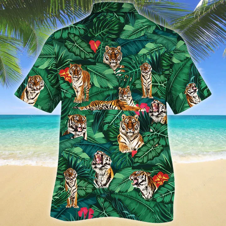 Tiger Lovers Gift Trendy Hawaiian Shirt, Tiger Trendy Hawaiian Shirt Vintage Flower, Short Sleeve Hawaiian Aloha Shirt For Men, Women