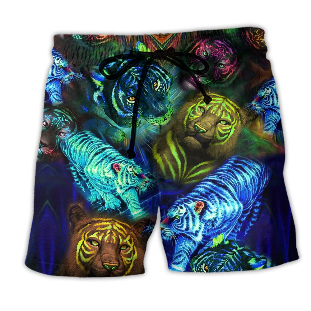 Tiger Powerful Neon Color Trendy Aloha Hawaiian Beach Shorts
