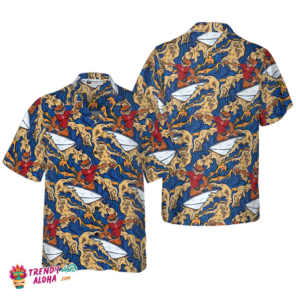 Tiger Surfer Roaring Waters Hawaiian Shirt