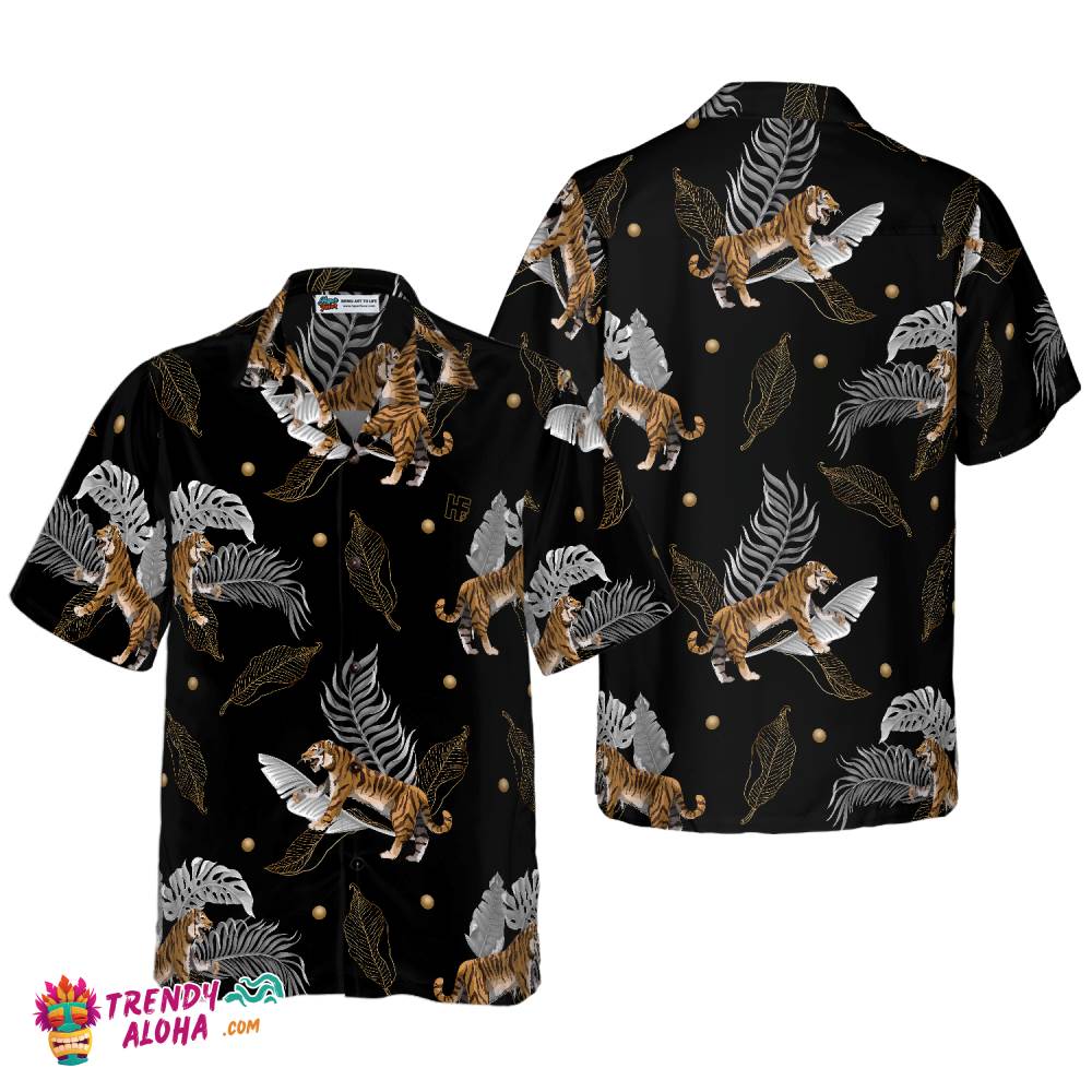 Tiger With Palm Leaves Shirt For Men Hawaiian Shirt