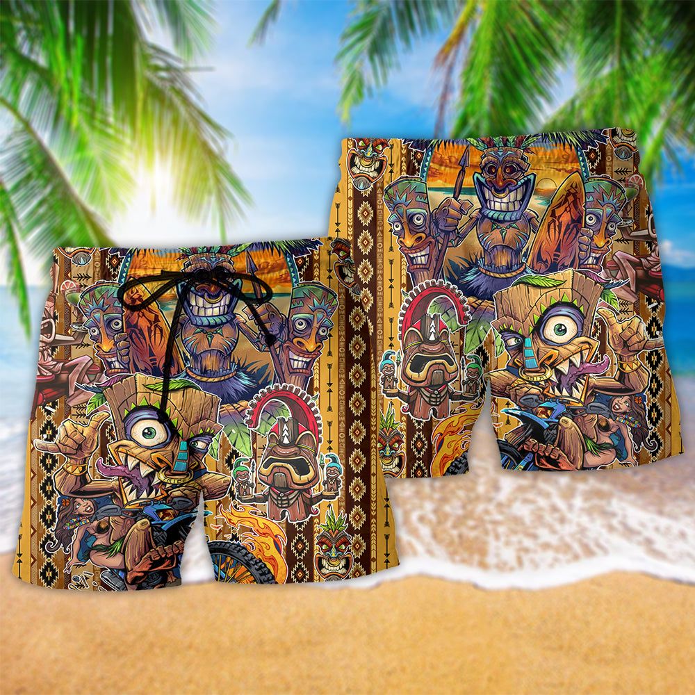 Tiki Aloha All Day Every Day Trendy Aloha Hawaiian Beach Shorts