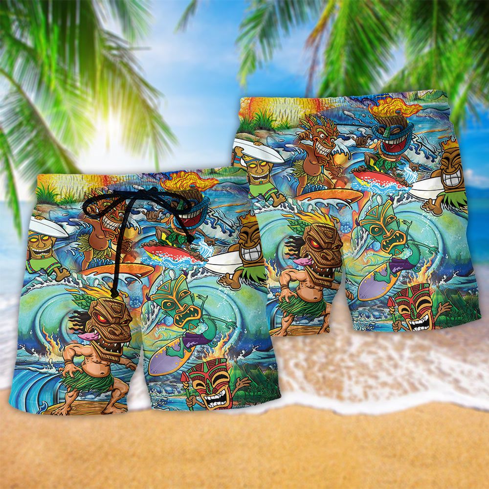Tiki Aloha Surfing Into The Sunset Trendy Aloha Hawaiian Beach Shorts