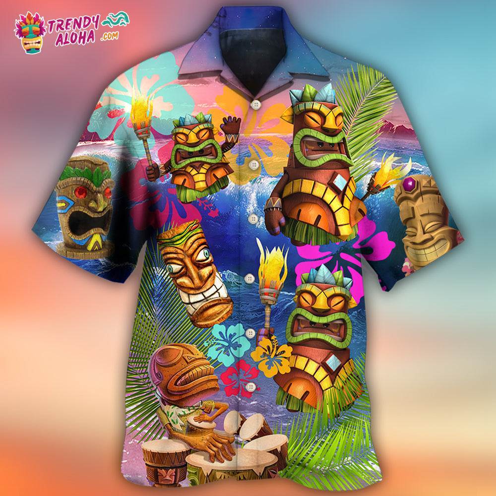 Tiki Aloha Tiki Happy Tropical Flower Hawaiian Shirt – Trendy Aloha