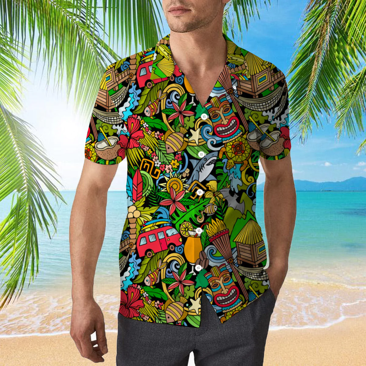 Tiki Aloha Tropical Trendy Hawaiian Shirt
