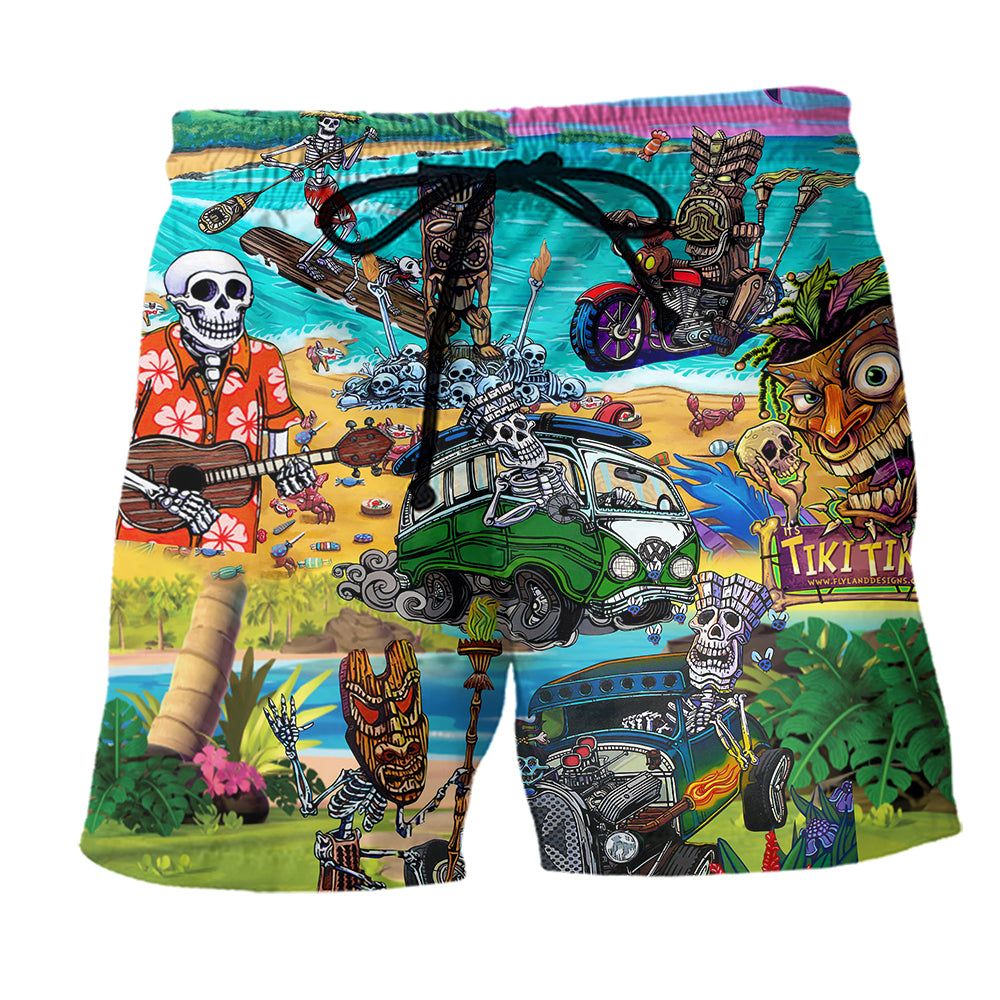Tiki And Skull Love Summer Trendy Aloha Hawaiian Beach Shorts Tiki And Skull Love Summer Trendy Aloha Hawaiian Beach Shorts