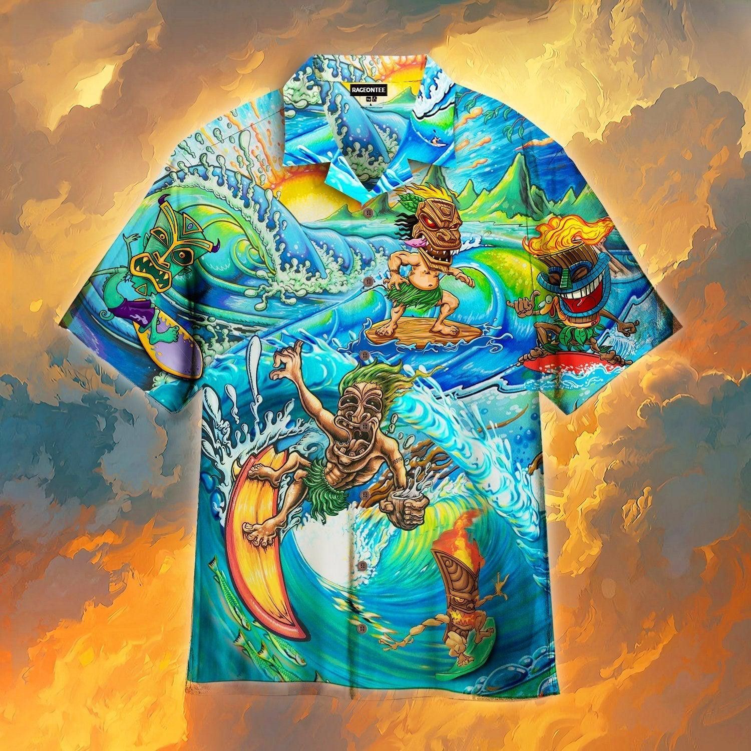Tiki Bar Hawaiian Shirt Celebrating Happy Surfing Days Together