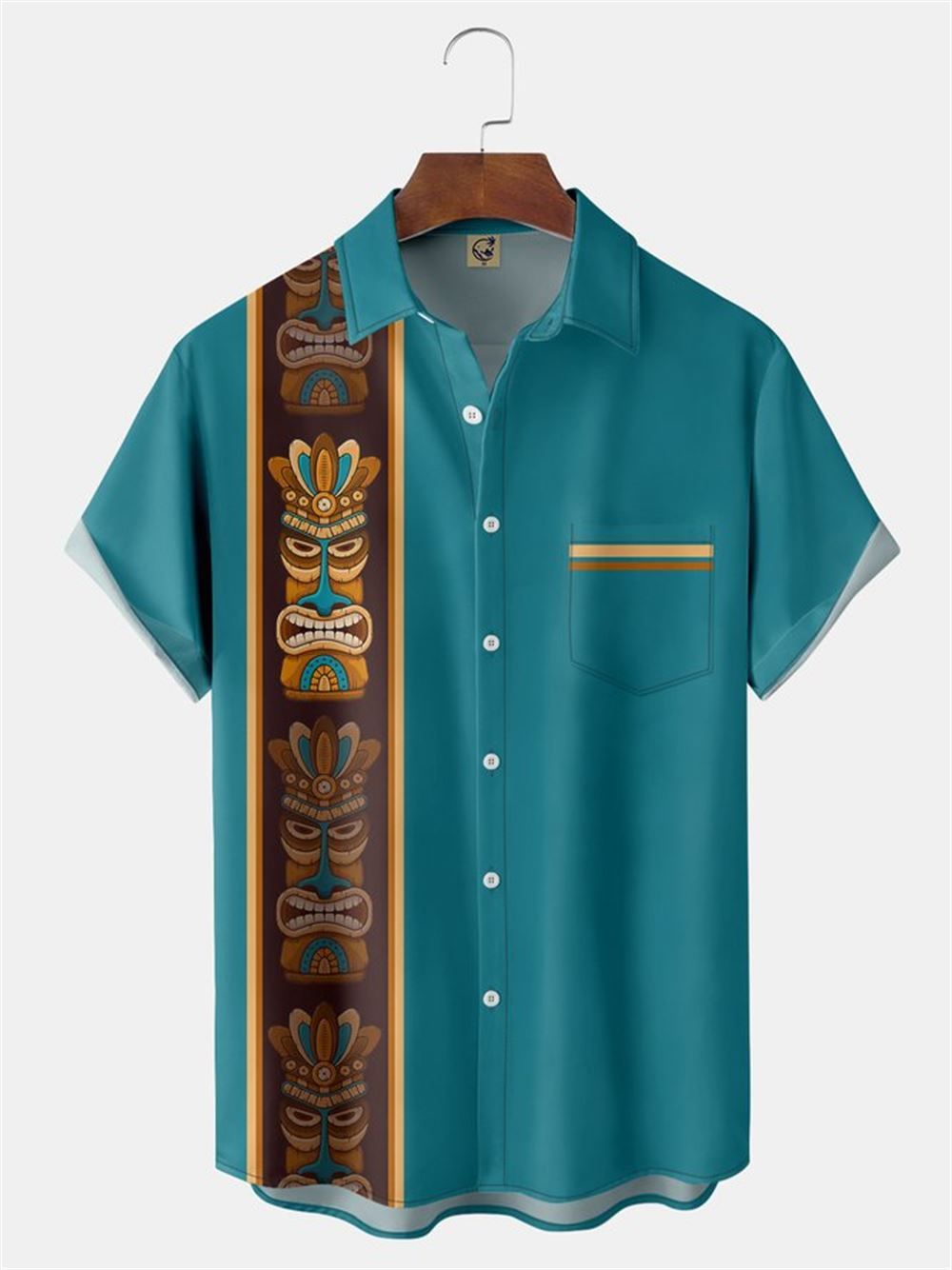 Tiki Chest Pocket Short Sleeve Bowling Hawaiian Shirt Tiki Chest Pocket Short Sleeve Bowling Hawaiian Shirt