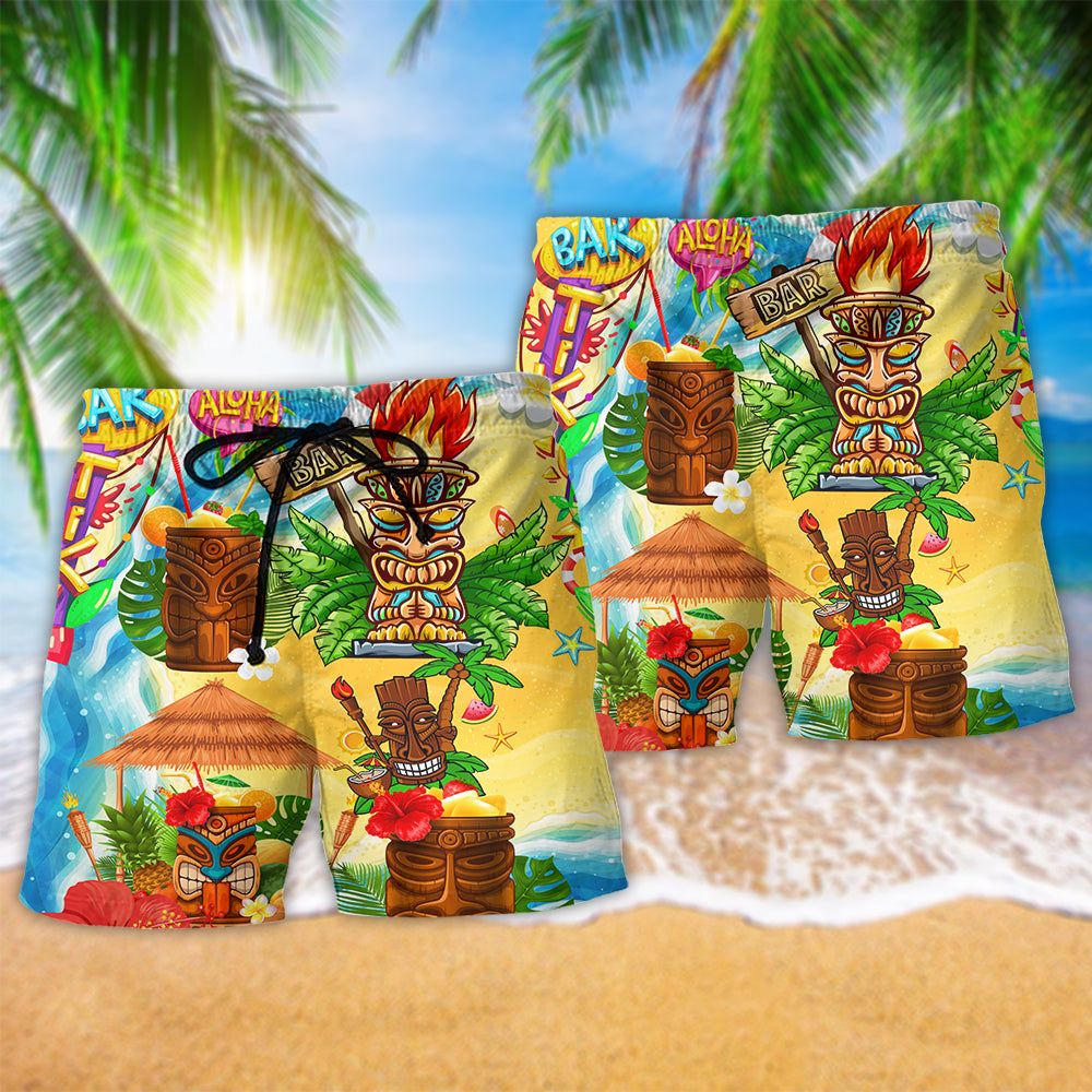Tiki Good Times Great Friends At Tiki Bar Colorful Trendy Aloha Hawaiian Beach Shorts