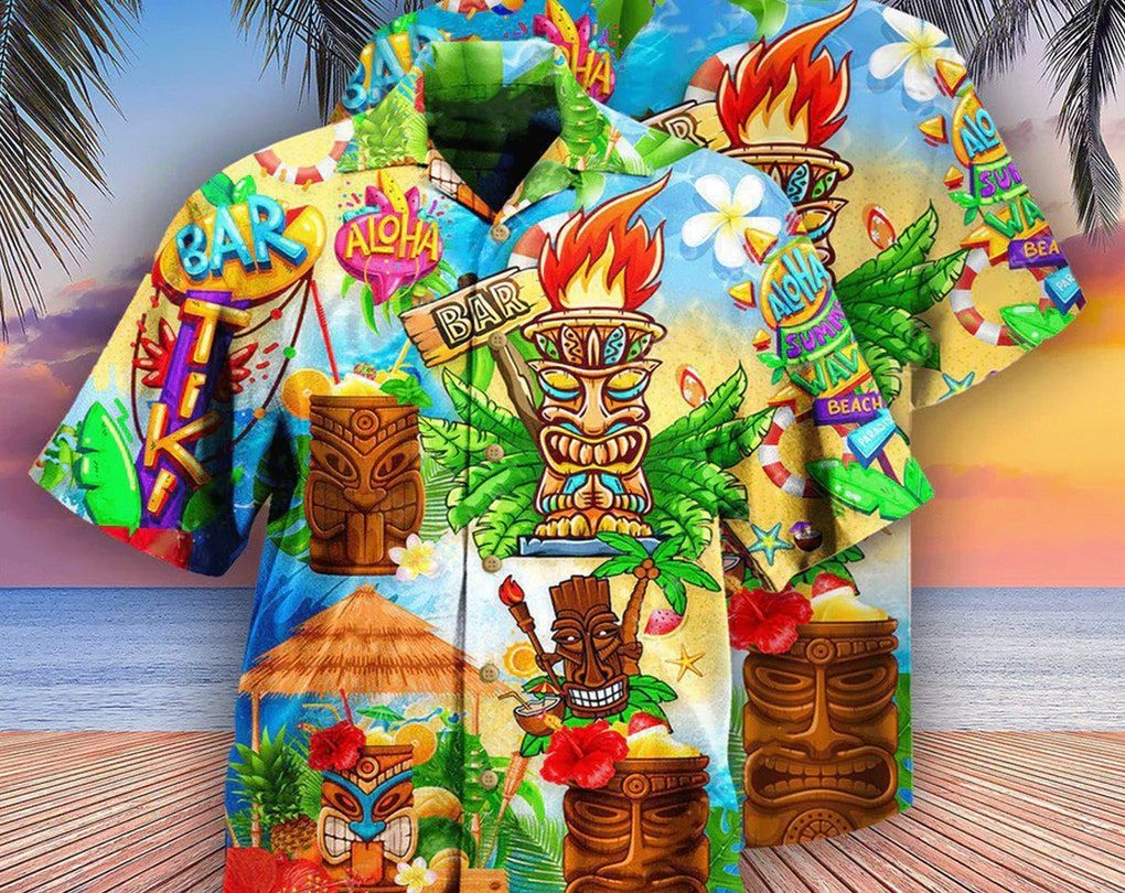 Tiki Good Times Great Friends At Tiki Bar – Trendy Hawaiian Shirt, Tropical Beach Shirt Button Down Shirt, Gift For Family, Hawaiian Set Gift.