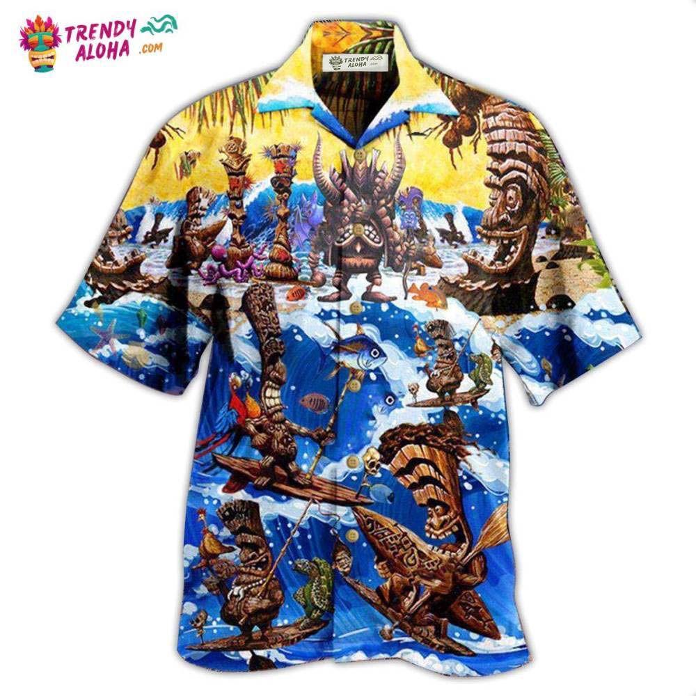 Tiki Happy Surfing Day With Tiki Bar Hawaiian Shirt – Trendy Aloha
